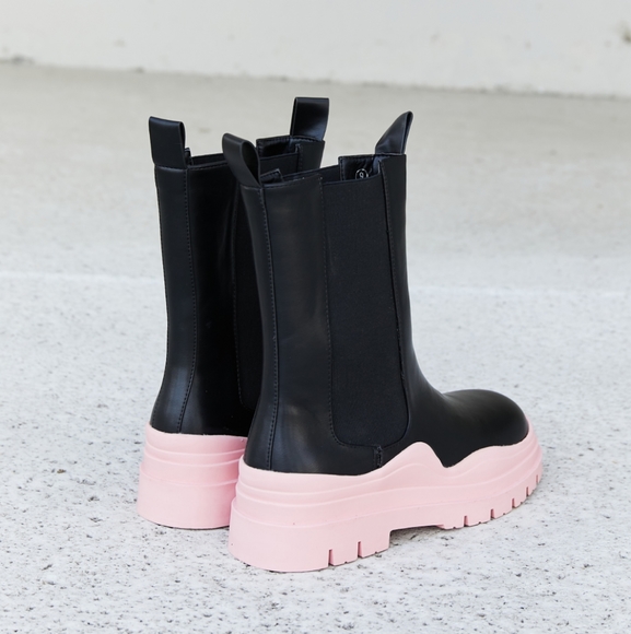 Two-Tone Faux Leather Booties in Pink - Picture 7 of 8
